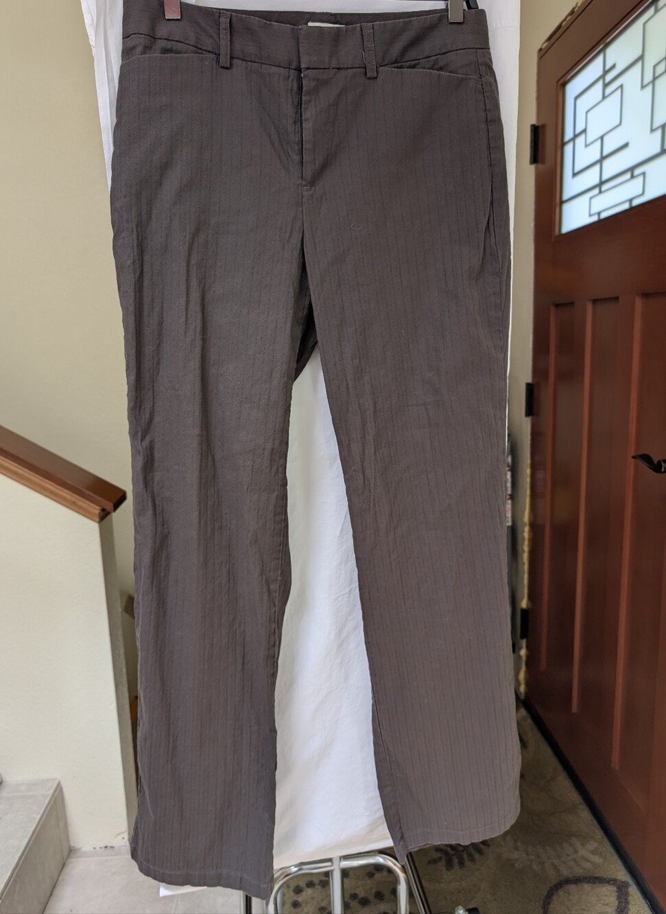 Dockers Ideal Fit Cotton Pinstripe Pants Slacks Dark Brown Sz 10
